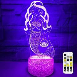 3D Mermaid Night Light for Kids, Mermaid Toys for Girl,7 Colors Changing Mermaid Lamp with Remote Control and Timer,Best Mermaid Gifts for 1 2 3 4 5 6 7 8 Year Old Girl