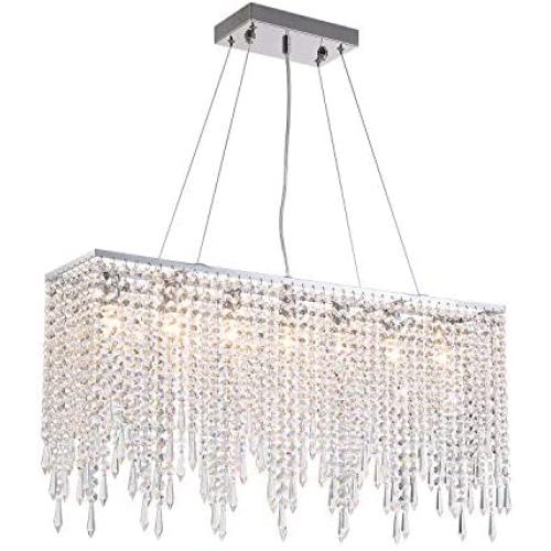 APBEAM Rectangular Chandelier with Cone Shade Crystal Modern Linear Suspension Lighting Fixtures Hanging Over Table for Dining Room Restaurants Kitchen Island L31.5''x 7.8''x 15.7''