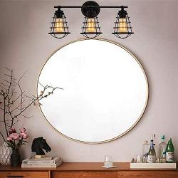 HAITRAL 3 Lights Bathroom Vanity Lights , Industrial Black Wall Lights with Metal Lampshade, Farmhouse Vanity Lights for Bathroom, Kitchen, Living Room