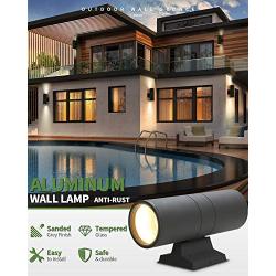 Modern Outdoor Wall Light 2 Pack, LMS 2-Light Aluminum Outdoor Wall Sconce Waterproof Porch Light, Sanded Dark Gray Finish, Tempered Glass, LMS-WL8-YT