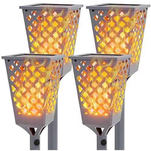 Walensee Solar Torch Lights with Flickering Flame, Upgraded Solar Flame Flickering, 96 LED Waterproof Flickering Flames Lamp Dancing Fire for Walkway, Landscape, Dusk to Dawn. Grey Color