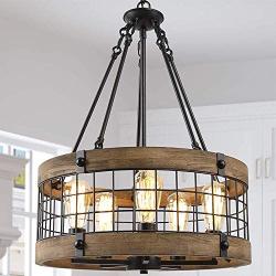 Farmhouse Chandeliers for Dining Rooms,5-Lights 19 Wood Chandelier for Kitchen Island, Bedrooms