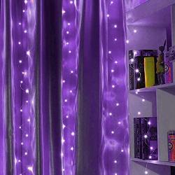 Funpeny Window Curtain String Light, 300 LED 8 Lighting Modes Fairy Lights Remote Control USB Powered, Waterproof Lights for Christmas Bedroom Party Wedding Home Garden Wall Decorations, Purple