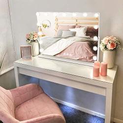 Misavanity Large Vanity Makeup Mirror with Lights,Hollywood Lighted Up Mirror with 10X Magnification and USB Charging Port 15 Dimmable LED Lights for Dressing Room Bedroom Tabletop 360 Degree Rotating