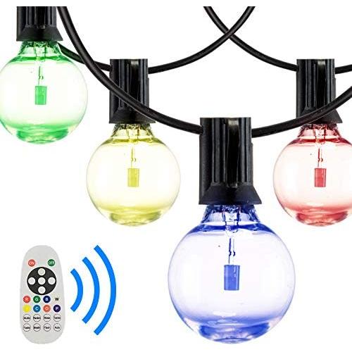 FMART 29FT Outdoor Color String Lights, RGB LED String Light with 15 G40 Edison Bulbs Dimmable, 1 Remote Controls, Waterproof & Shatterproof for Patio Cafe Backyard and Garden