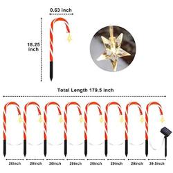 BAYN Christmas Pathway Lights Outdoor, Set of 8 15ft Solar Candy Cane Christmas Lights Holiday Garden Xmas Decorations Waterproof Stake