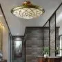 LITFAD Tiffany Style LED Ceiling Lamp Metal Decor Beige Stained Glass Three-Light Semi Flush Mount Ceiling Light Pendant Lighting for Dining Room Bedroom Corridor - 16.5'' (42 cm)