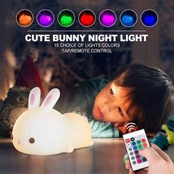 Kids Bunny Night Lights, Cute Lamp Silicone Baby Night Light,Color Changing Led Nightlight with Touch Sensor and Remote Control, for Kids, Children, Toddler, Baby, Girls