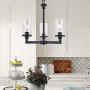 VINLUZ 3 Light Farmhouse Kitchen Island Light in Matte Black Finish Dining Room Chandelier Industrial Pendant Hanging Lighting with Clear Cylinder Glass Shade for Kitchen Living Room Stairway Bar