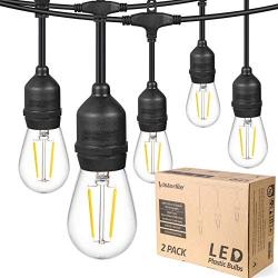 VISTERLITE 2 Pack 48FT LED Outdoor String Lights, Commercial Grade Patio Lights Heavy Duty Hanging Lights with 2W Dimmable Shatterproof Edison Bulbs for Backyard