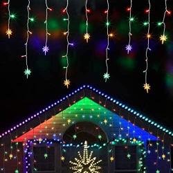 Twinkle Star Icicle Lights with Star, Outdoor Dripping Christmas Light with Bethlehem Star, 150LED 8 Modes White Wire Curtain Lights 30 Drops, Indoor Xmas Holiday Wedding Party Decor, Multicolor