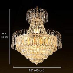 LITFAD Gold Crown Shaped Chandelier Luxurious Style Clear Crystal Pendant Light Modern LED Hanging Lights for Living Room Villa Dining Living Hotel - 16'' (40 cm) Wide