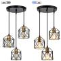 WADSN 3-Light Industrial Rustic Vintage Farmhouse Metal Caged Pendant Light,Adjustable Modern Ceiling Pendant Light Fixture,Gold Black Antique Hanging Lighting for Kitchen Island Dining Room Bar