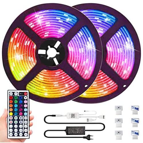 LED Light Strips 32.8ft, IP65 Waterproof Color Changing LED Strip Lights with 44Keys Remote,Flexible 300LEDs SMD5050 RGB Neon Tape Lights Dimmable Bar Mood Lighting for Room Bedroom TV ,12V/5A Power