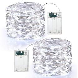 Brizled Battery Fairy Lights, 60 Led String Lights Cool White, 19.47ft Waterproof Twinkle Firefly Lights, Silver Wire Starry Lights for Bedroom, Indoor Outdoor, Party, Wedding, Dorm, Decor, 2 Pack