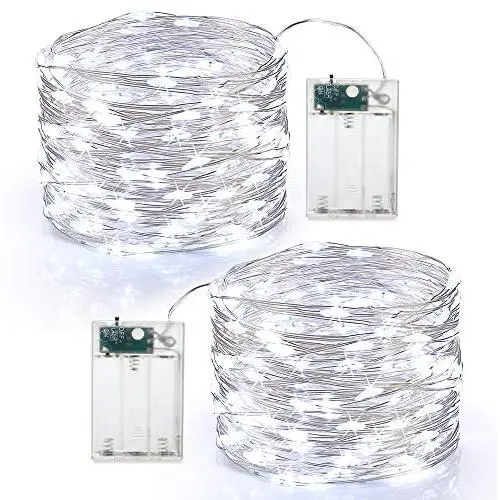 Brizled Battery Fairy Lights, 60 Led String Lights Cool White, 19.47ft Waterproof Twinkle Firefly Lights, Silver Wire Starry Lights for Bedroom, Indoor Outdoor, Party, Wedding, Dorm, Decor, 2 Pack