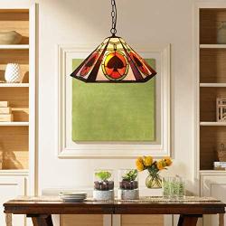 CraftThink Pendant Lighting LED Chandelier Light Antique Tiffany Art 18''W Geometric Shade Stained Glass with Poker Pattern 2 Lights Hanging Light for Dining Living Cafe Room Restaurant - TYP B