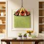CraftThink Pendant Lighting LED Chandelier Light Antique Tiffany Art 18''W Geometric Shade Stained Glass with Poker Pattern 2 Lights Hanging Light for Dining Living Cafe Room Restaurant - TYP B
