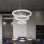 Maxax Crystal Chandelier LED Ceiling Fixtures Pendant Lighting Adjustable Stainless Steel 3 Rings LED Light Fixtures Hangin for Dining Room Living Room,Cool White(6500K)