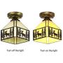 KWOKING Lighting Vintage Elk Pattern Hanging Lamp Tiffany Stained Glass Flush Mount Ceiling Light Handmade Lamp Fixture for Living Room, Hallway, Kitchen - Bronze 7.48inch