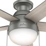 HUNTER 59270 Anslee Indoor Low Profile Ceiling Fan with LED Light and Pull Chain Control, 46'', Matte Silver