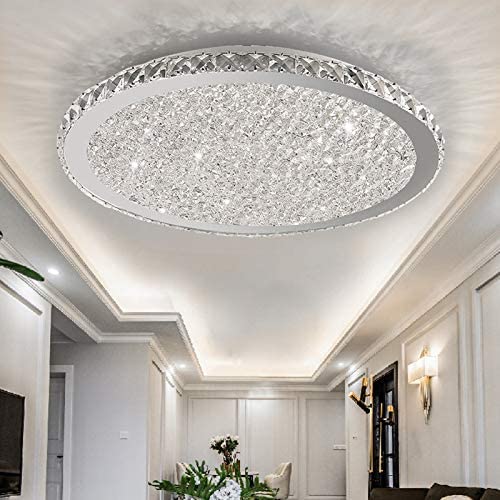 Modern Crystal Ceiling Lamp Luxury Embedded Installation Round LED Chandelier Raindrop Design Suitable for Living Room, Bedroom, Dining Room, Kitchen 30W