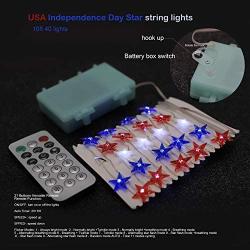 MIYA LIFE July 4th Independence Day LED String Lights 10 ft 40 LEDs with Remote &Timer USA American Theme Color Stars Old Glory Flag for Patriotic Decoration Memorial Day Presidents Day (USA Star)