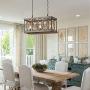 Wood and Metal Chandelier Rectangle 3-Light Adjustable Height Ceiling Pendant Light Dining Room Lighting Fixtures Hanging，Living Room Light ,Kitchen Chandelier UL Listed