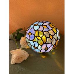 HT Tiffany Style Night Light 7 Inch Wide Flower Ball Shape Stained Glass Shade 1-Light Traditional Handmade Lighting for Family Living Room Reading Bedroom Bedside Dresser Coffee Table