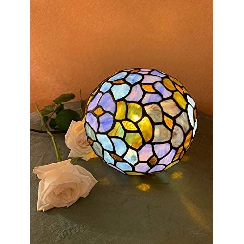 HT Tiffany Style Night Light 7 Inch Wide Flower Ball Shape Stained Glass Shade 1-Light Traditional Handmade Lighting for Family Living Room Reading Bedroom Bedside Dresser Coffee Table