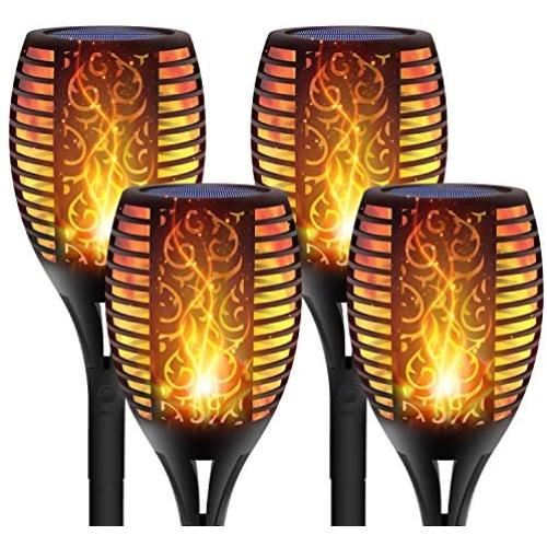 DIKAIDA 4PCs Solar Torch Lights, Upgrade Outdoor Tiki Light, 96 LED Waterproof Flickering Flame Torches, Landscape Decoration Lighting, Auto On/Off Dusk to Dawn