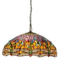 18Inches Dragonfly Tiffany Style Pendant Light,Handmade Stained Glass Lamp Shade, Adjustable Metal Suspension Chain Pendant Lamp for Living Room Dining Room Bedroom 110-240V E27(50CM X100cm)