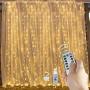 Curtain Lights, USB Copper Wire Curtain Light 3M 3M 300 LEDs Fairy Curtain Lights With 8 Modes Window Curtain String Remote Control Backdrop Lights for Bedroom Patio In/outdoor Decoration Warm White