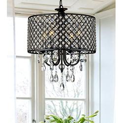 Round Crystal Chandelier Ceiling Fixture for Dining Room, Living Room,Antique Black 4-Light