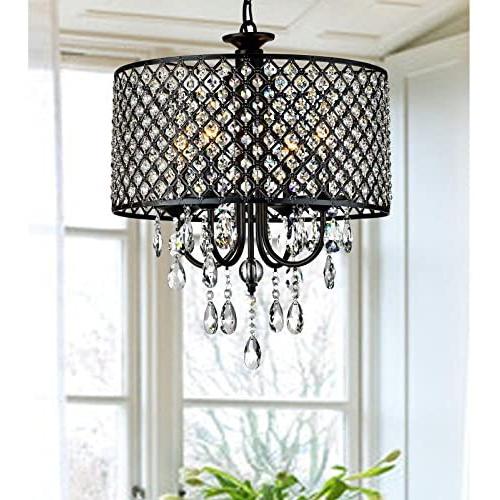Round Crystal Chandelier Ceiling Fixture for Dining Room, Living Room,Antique Black 4-Light Round Crystal Chandelier Ceiling Fixture for Dining Room, Living Room,Antique Black 4-Light