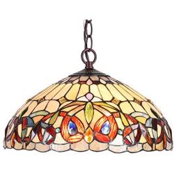Capulina Tiffany Dining Table Lights, 16 Inch Wide Hanging Tiffany Style Lamp, 2-Light Stained Glass Lighting Fixtures, Stained Glass Dining Room Lights, Victorian Tiffany Pendant Lights