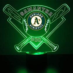 Athletics Baseball Sports Fan Lamp / Night Light - LED - Personalize for Free - Featuring Licensed Decal