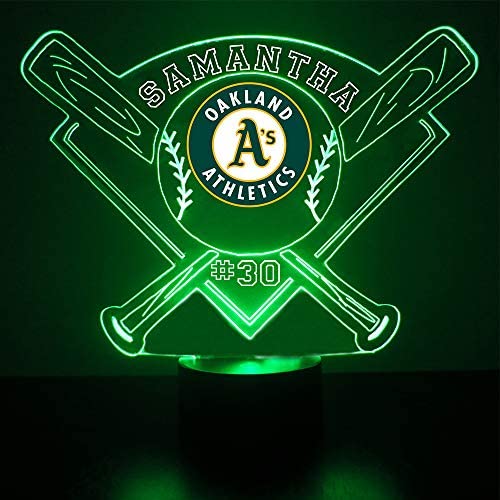 Athletics Baseball Sports Fan Lamp / Night Light - LED - Personalize for Free - Featuring Licensed Decal