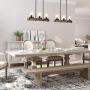 Farmhouse Chandelier for Dingin Rooms,3-Lights Kitchen Island Lighting,Rectangle Wood Chandelier with Seedy Glass Shape