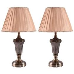 Costzon Bedside Table Lamp, Traditional Elegant Steel Base, Antique Style with Warm Fabric Shade Bulb for Bedroom Living Room Coffee Desk Lamp, Include LED Bulb, Cord (Brass, Set of 2)