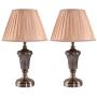 Costzon Bedside Table Lamp, Traditional Elegant Steel Base, Antique Style with Warm Fabric Shade Bulb for Bedroom Living Room Coffee Desk Lamp, Include LED Bulb, Cord (Brass, Set of 2)