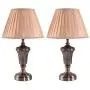 Costzon Bedside Table Lamp, Traditional Elegant Steel Base, Antique Style with Warm Fabric Shade Bulb for Bedroom Living Room Coffee Desk Lamp, Include LED Bulb, Cord (Brass, Set of 2)