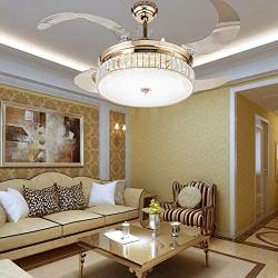 BIGBANBAN Crystal Chandelier Fan with Retractable Blade, Modern Gold Ceiling fans with Lights and Remote, LED Indoor Fan for Dining Room/Bedroom (36 inch)