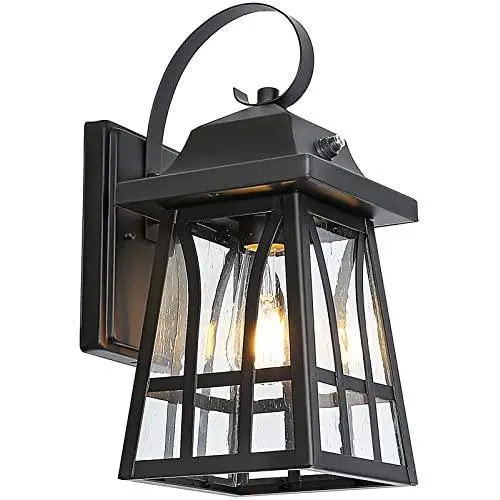 Outdoor Wall Lantern with Dusk to Dawn Sensor, Matte Black Exterior Wall Sconce, Outdoor Porch Light Fixture with LED Bulb, Anti-Rust Waterproof Wall Mount Lamp for Entryway, Garage, Front Door