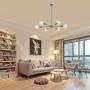 MELUCEE Modern Sputnik Chandelier Lighting 6 Lights Brushed Nickel Semi Flush Mount Ceiling Light Mid Century Modern Pendant Light for Living Room Bedroom Foyer Dining Room