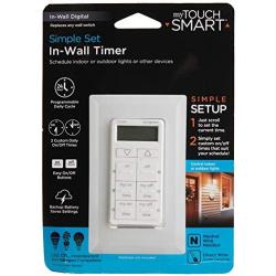 myTouchSmart 24-Hour in-Wall Digital Timer, 4 Programmable Easy On/Off Buttons, Daily Cycle, Simple Setup, Battery Backup, for Indoor/Outdoor Lights, Fans, 26893, 1, 2 Custom On/Off