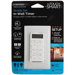 myTouchSmart 24-Hour in-Wall Digital Timer, 4 Programmable Easy On/Off Buttons, Daily Cycle, Simple Setup, Battery Backup, for Indoor/Outdoor Lights, Fans, 26893, 1, 2 Custom On/Off