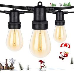 LED Outdoor String Lights, 48ft Outdoor Patio String Lights with Shatterproof Plastic Edison Vintage Bulbs, Commercial Grade Weathproof, 15 Hanging Sockets for Porch Bistro Café Backyard