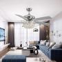 Tropwellhouse 52Inch Crystal Chrome Ceiling Fan with Light Gorgeous Crystal Fixture 3 Lights 5 Premium Wood Blade Led Chandelier Decoration Home/Living Room with Remote