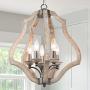 Farmhouse Chandelier, New Modern Orb Kitchen Chandelier, 5-Light Wooden Chandeliers for Dining Rooms, Foyer, Entryway